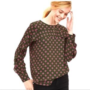 Banana Republic Women’s L Green Pink Dot Long Sleeve Blouse Top